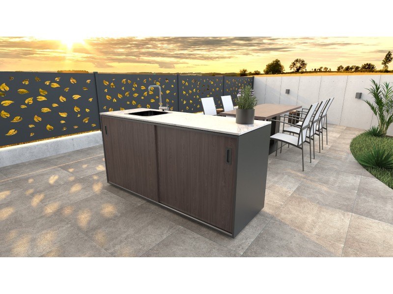 Outdoor kitchen – Element with sink, wood decor – American walnut