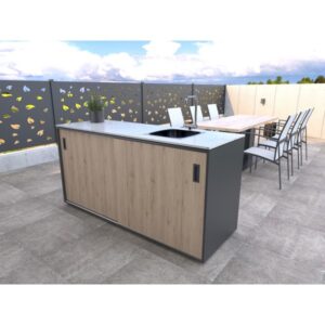 Letna kuhinja - Element s pomivalnim koritom na desni strani, lesni dekor - hrast rustik