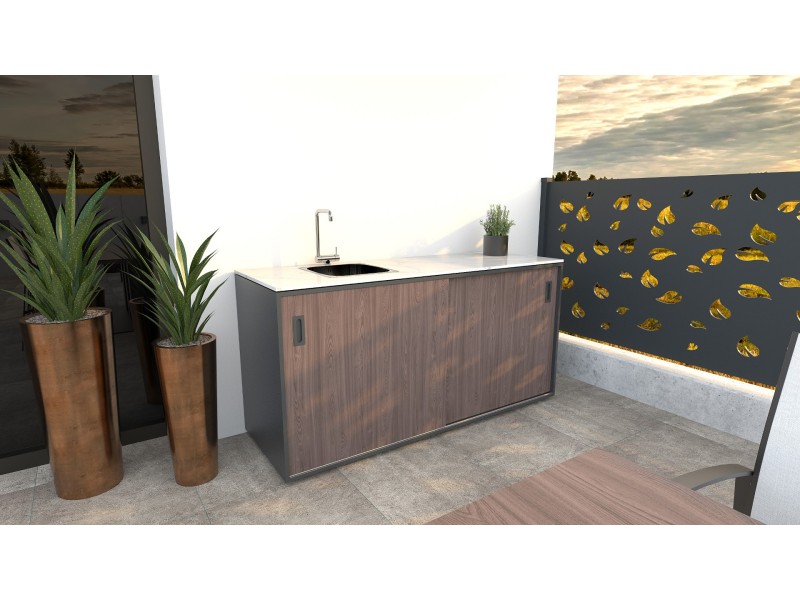 Outdoor kitchen – Element with sink, wood decor – American walnut - Image 2