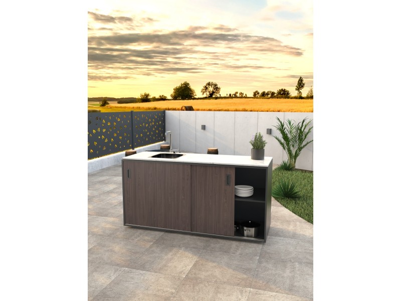 Outdoor kitchen – Element with sink, wood decor – American walnut - Image 3