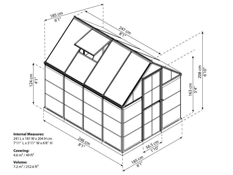 POLIKARBONATNI STAKLENIK – HYBRID (Tip 6x8) – Dimenzije: 185 x 247 cm – ANTRACIT - Slika 3