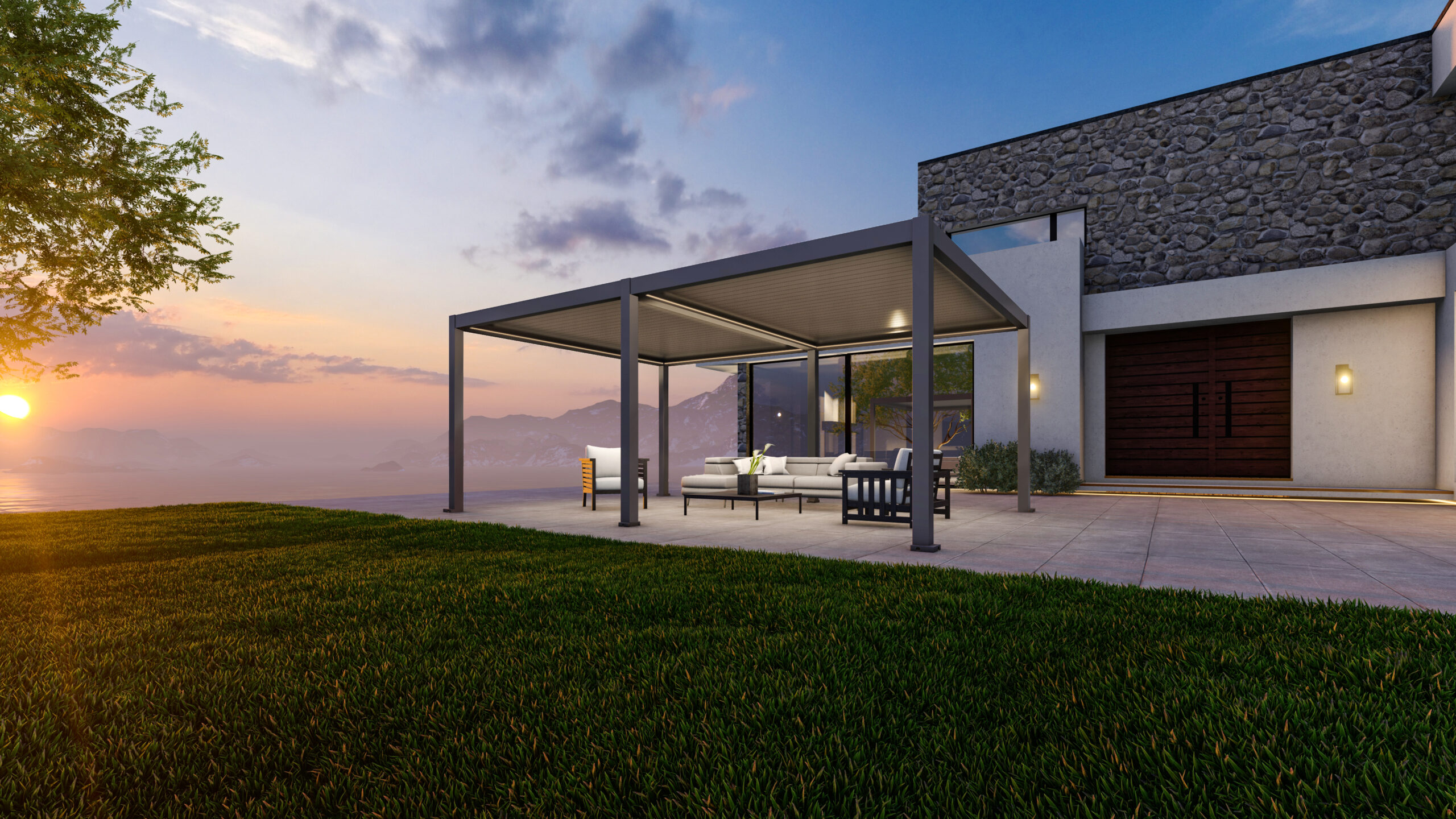 Bioklimatska pergola Bellano S25, 4x6; temno siva, prostostoječa - slika 14