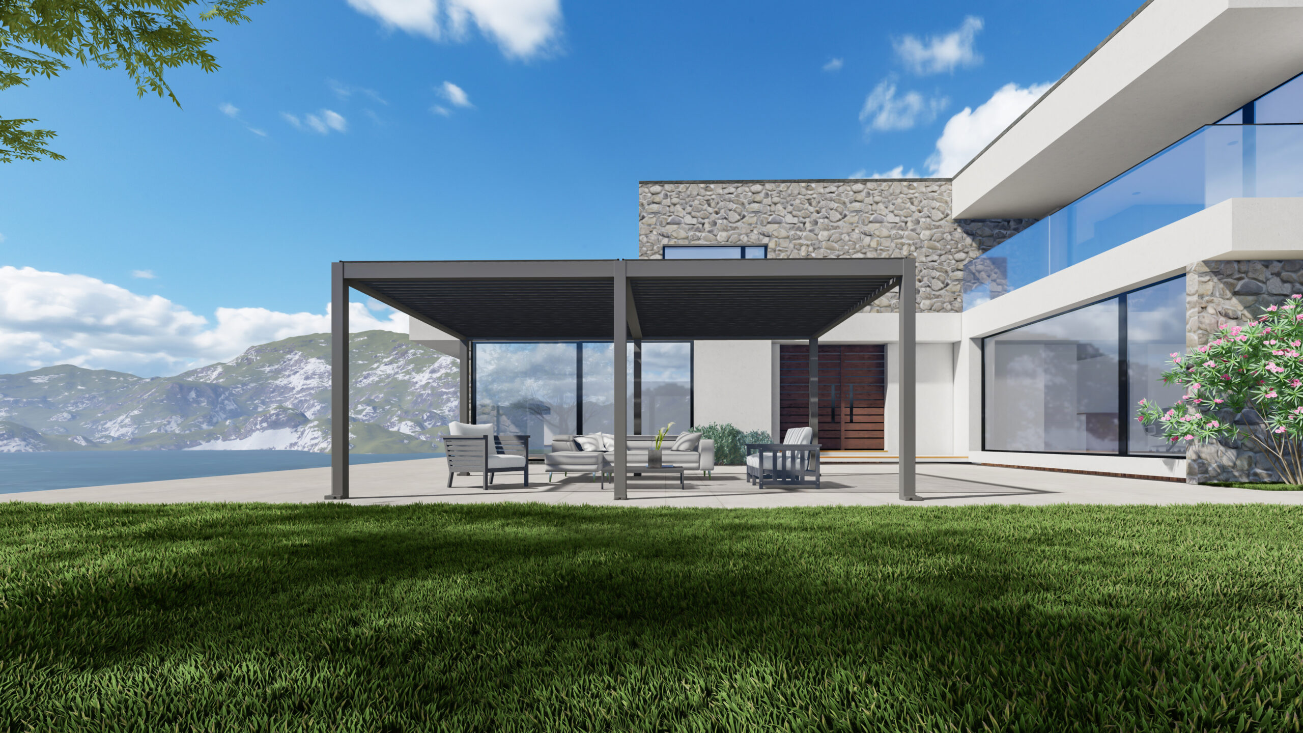 Bioklimatska pergola Bellano S25, 4x6; temno siva, prostostoječa - slika 15