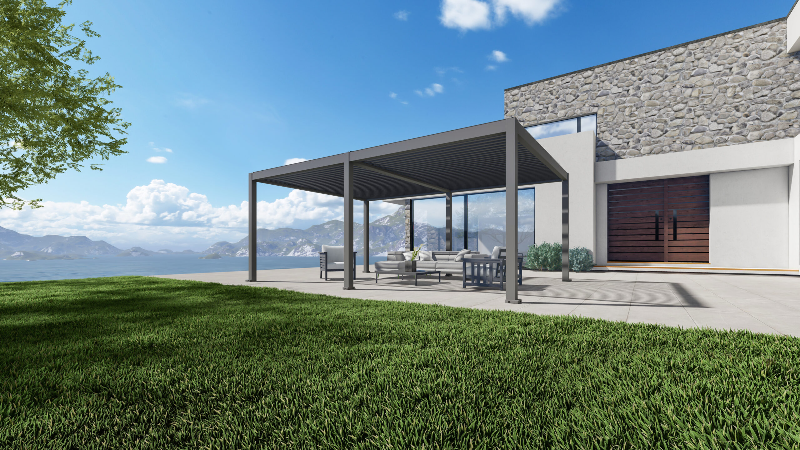 Bioklimatska pergola Bellano S25, 4x6; temno siva, prostostoječa - slika 17